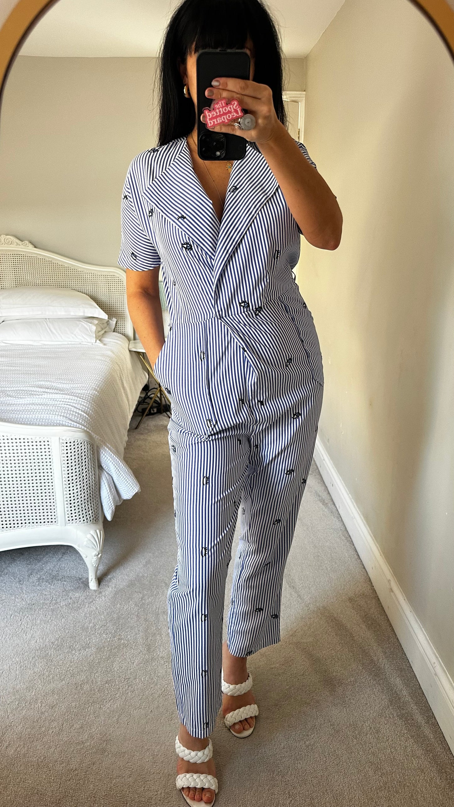 Jovanna London blue white stripe evil eye jumpsuit playsuit medium UK 10-12 vgc