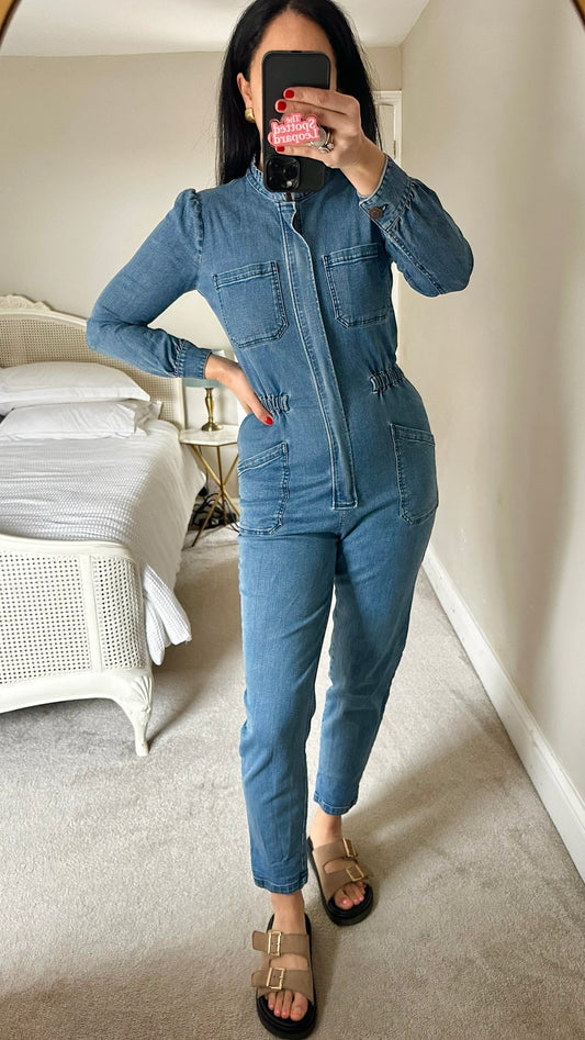 Ba&sh light blue denim jumpsuit boiler suit small UK 8 vgc