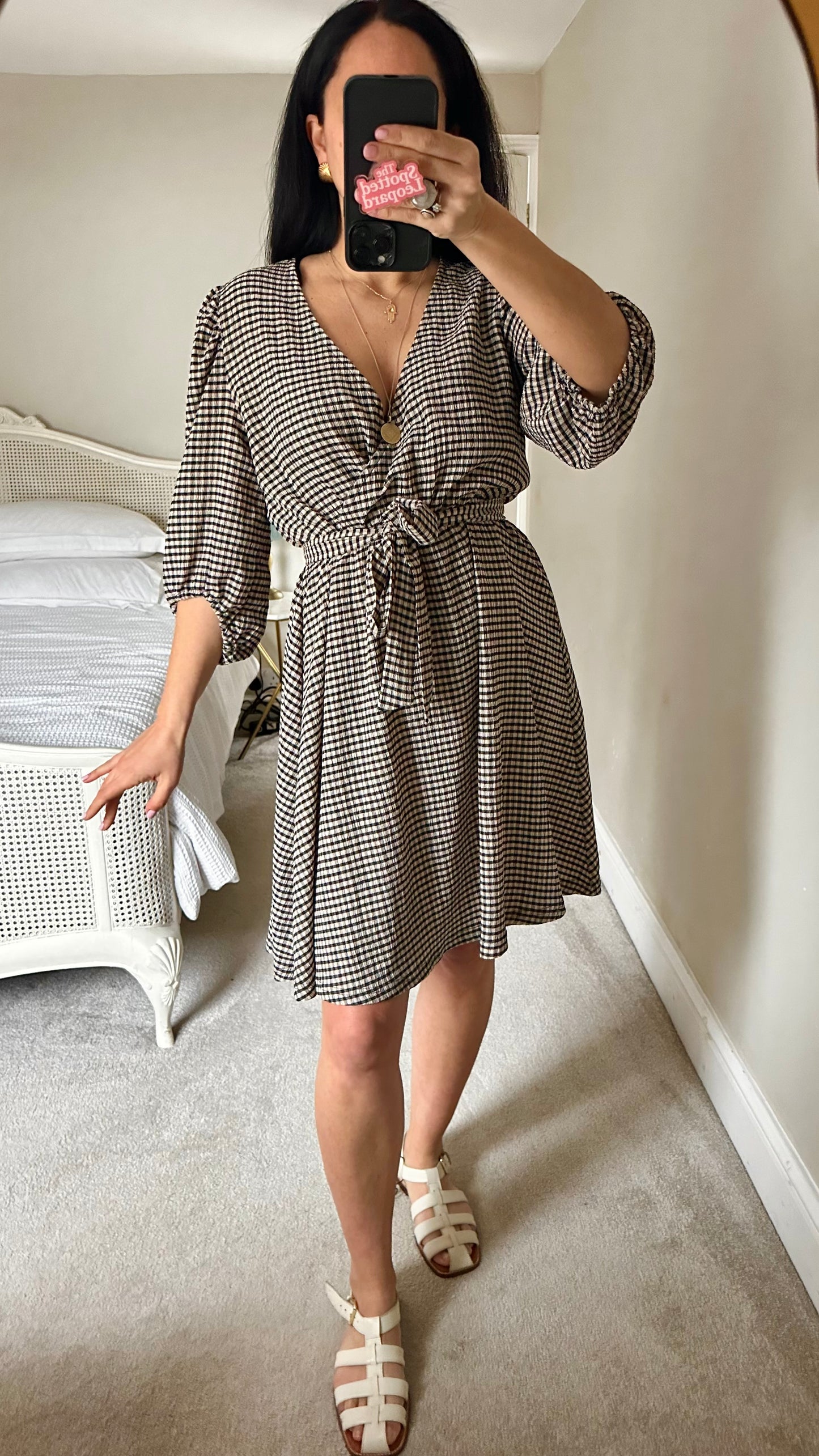 Selected Femme @ Anthropologie black cream gingham check wrap dress medium UK 12-14