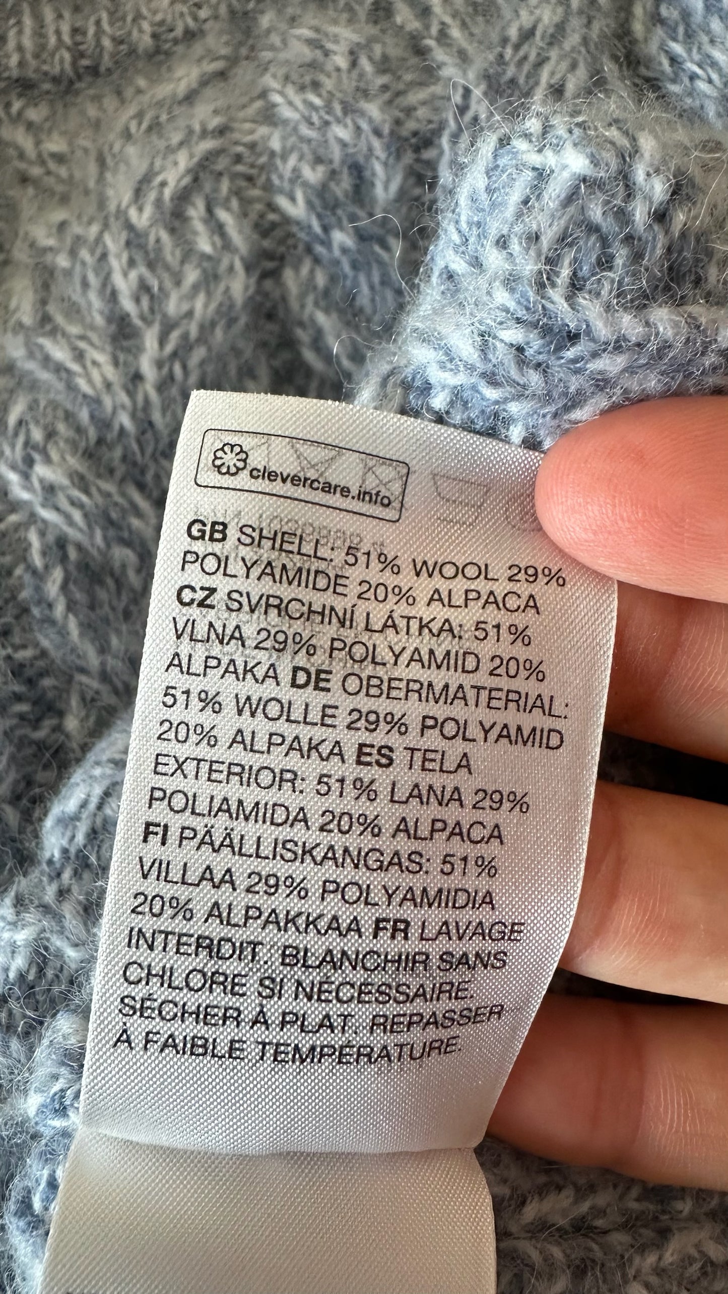 & other stories light blue white grey cable knit alpaca wool blend jumper extra large UK 14 vgc w25