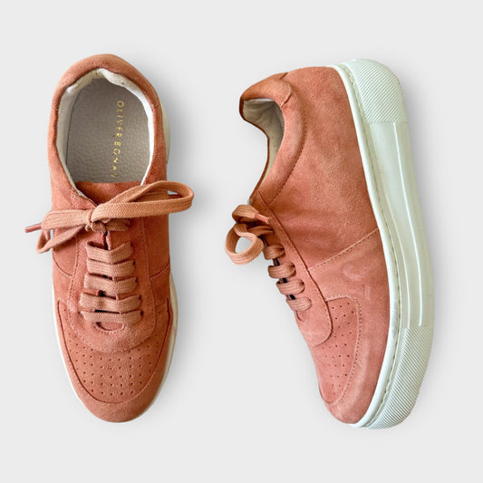 Oliver Bonas salmon rose pink suede trainers shoes as new EU 38 UK 5