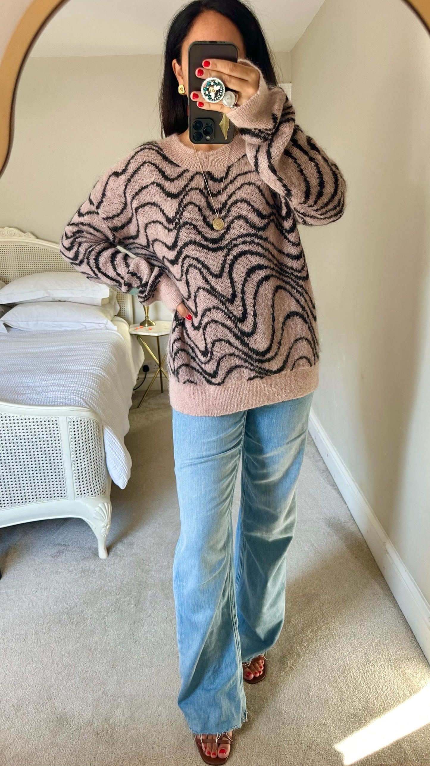 & other stories soft pink brown beige swirl mohair wool blend over jumper large UK 12-14 vgc w25