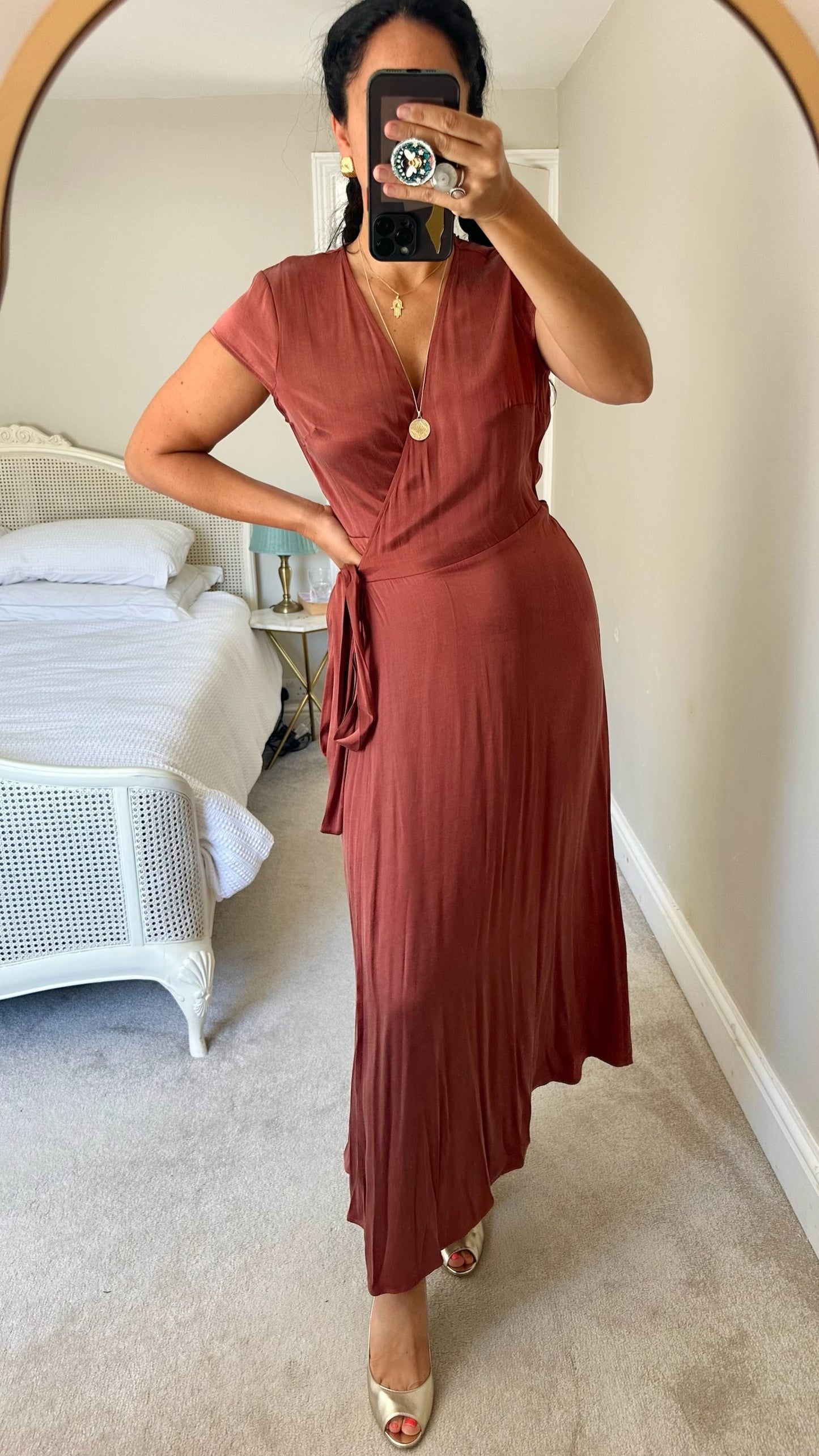 & other stories burnt orange terracotta wedding guest wrap maxi long dress extra large UK 14 vgc
