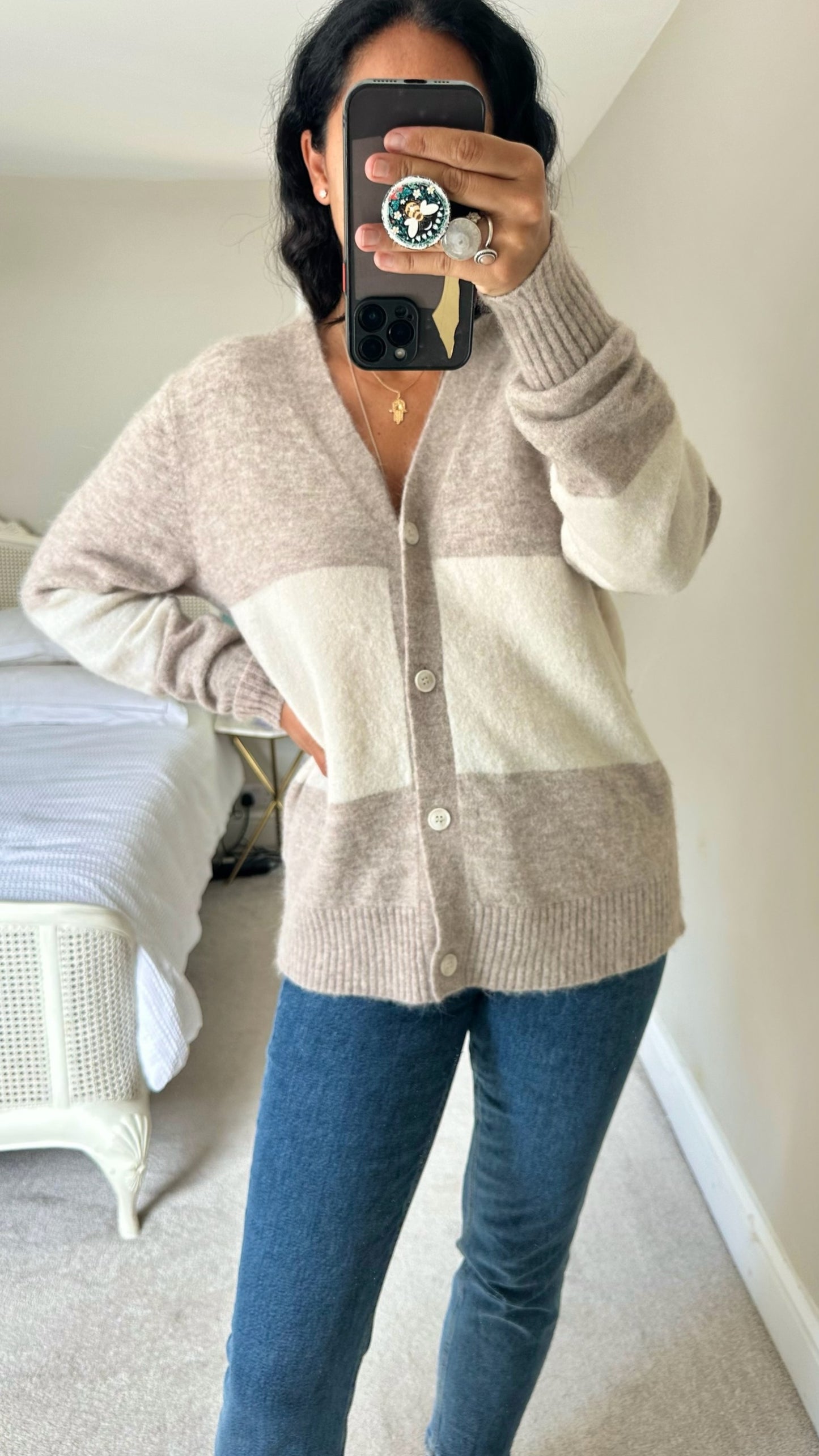 & other stories cream greige knitted alpaca blend cardigan jumper small UK 8-10 vgc w25