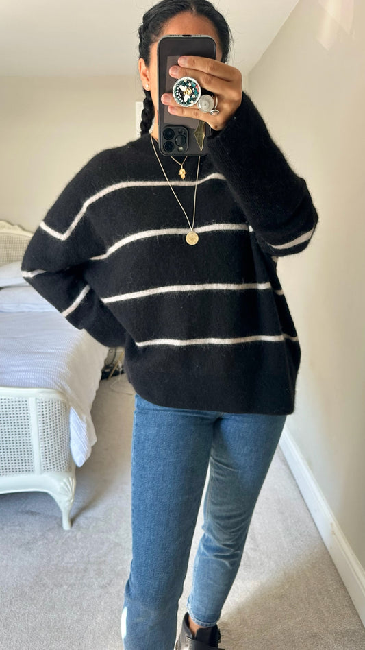 & other stories black white alpaca wool blend knitted jumper large UK 12-14 vgc w25
