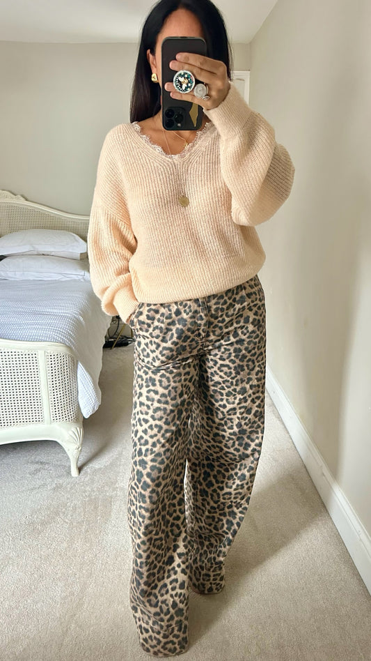 Mango mohair wool blend peach rose lace knitted jumper large UK 12 vgc w25
