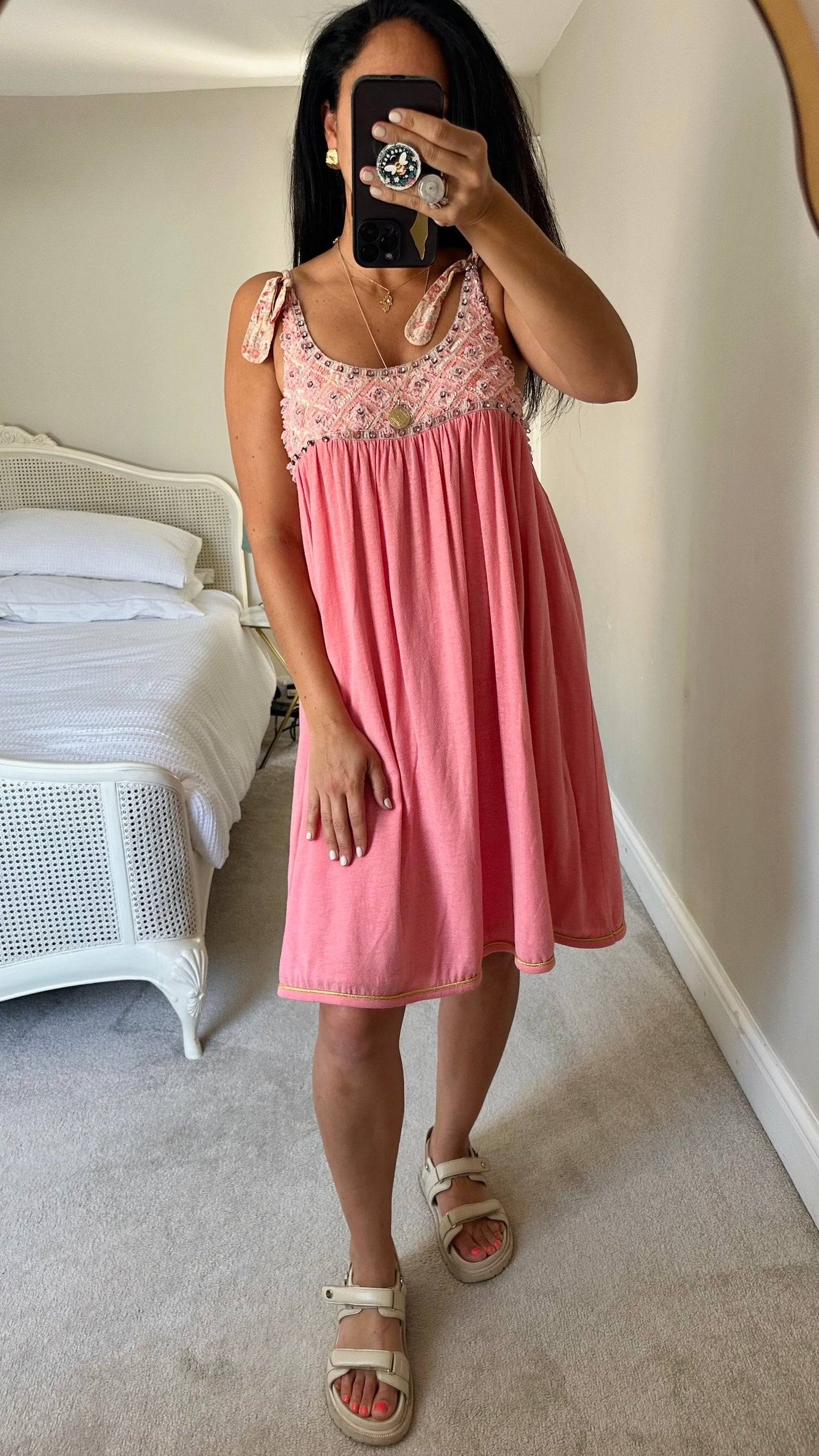Manoush Y2K light rose pink vintage sequin mini dress large UK 12 vgc