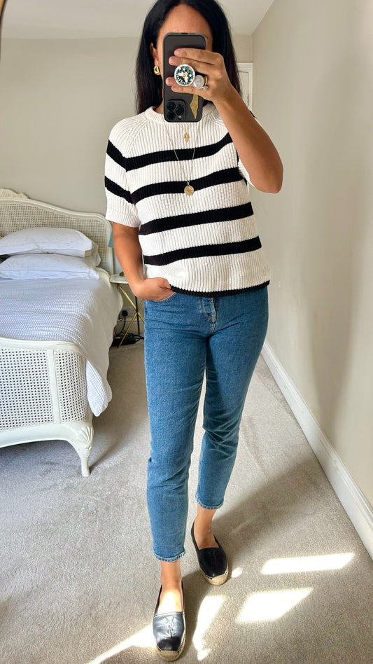 Selected femme @ Anthropologie black white striped knitted top medium UK 10-12 vgc w25