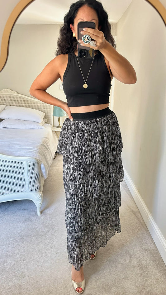 Palones @ Net-a-porter black white polka dot tiered midi maxi event skirt medium UK 10-12 vgc