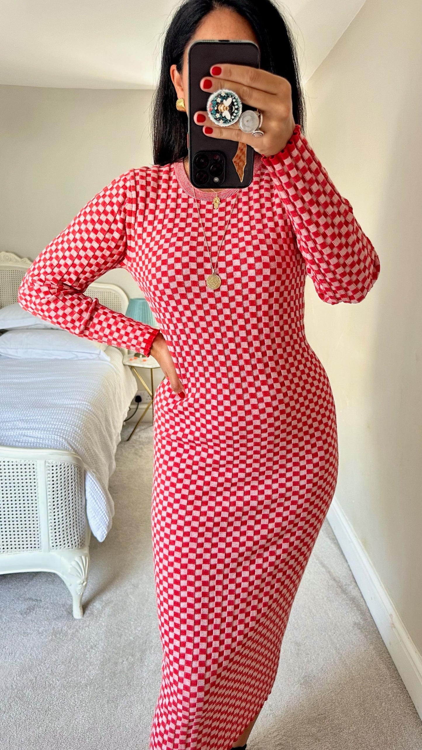 Whistles ribbed pink red knitted long line maxi jumper dress medium large UK 10 12 vgc w25