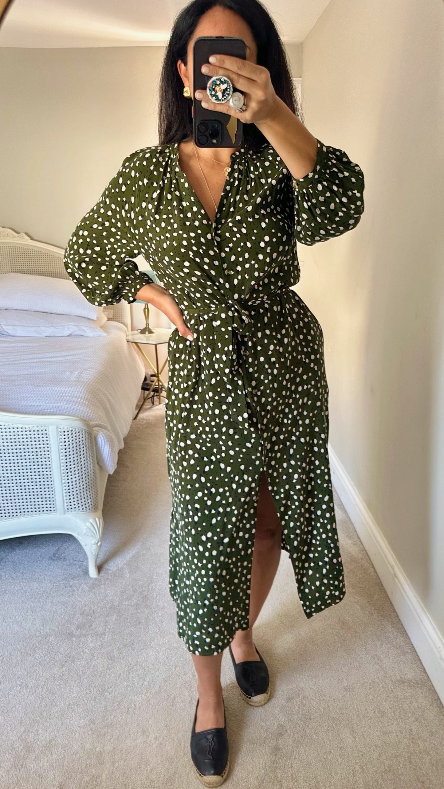 Whistles olive green leopard print shirt dress medium UK 10 vgc