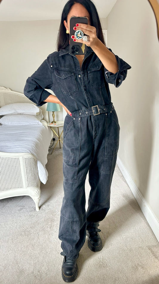 & other stories black denim boiler suit jumpsuit extra large UK 14 vgc w25