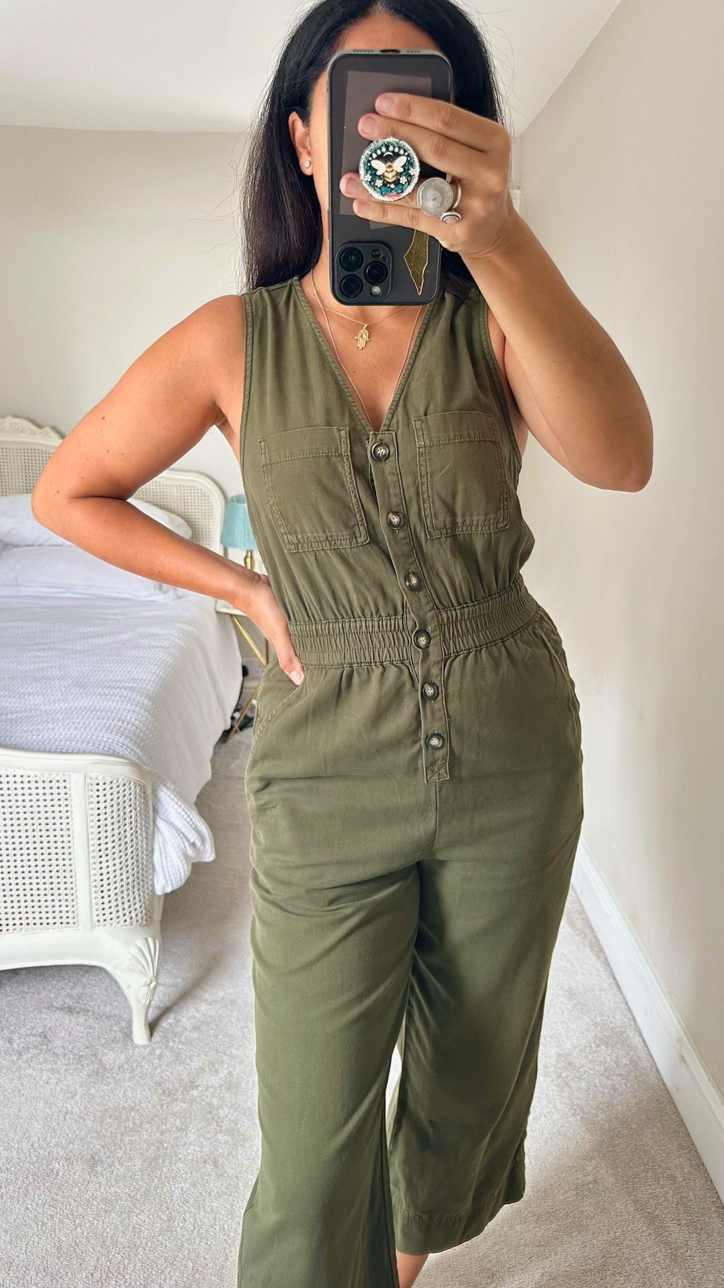 Whistles khaki olive green pure cotton jumpsuit boiler suit medium UK 10 vgc