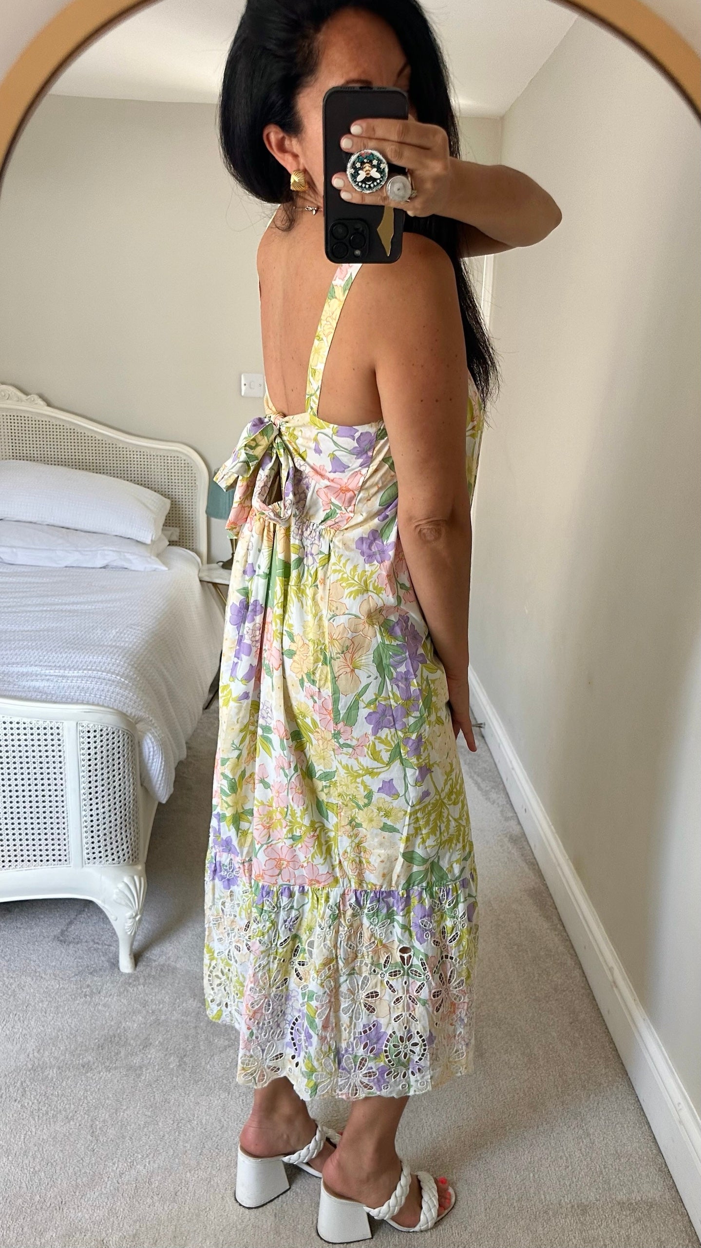 Nobody’s child yellow lilac maxi broderie anglaise holiday dress extra large small UK 8 14 vgc
