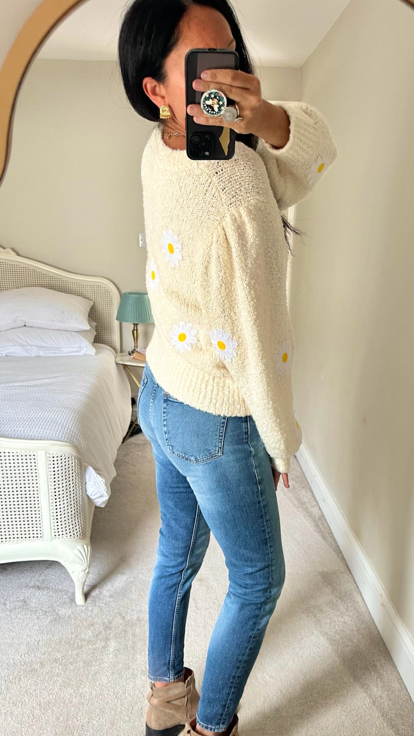 & other stories cream sunflower daisy print knitted jumper medium UK 10-12 nwot w25