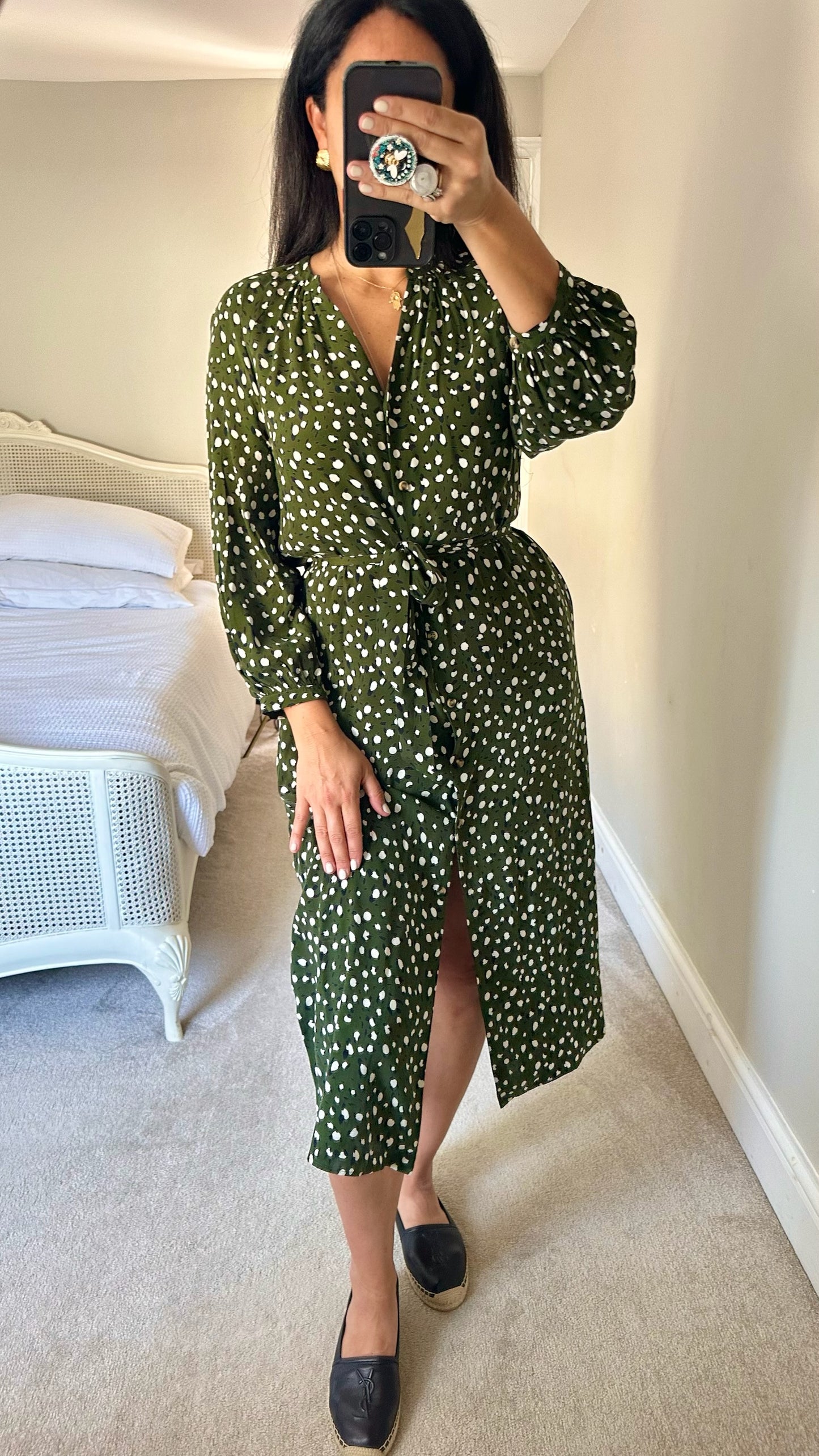 Whistles olive green leopard print shirt dress medium UK 10 vgc
