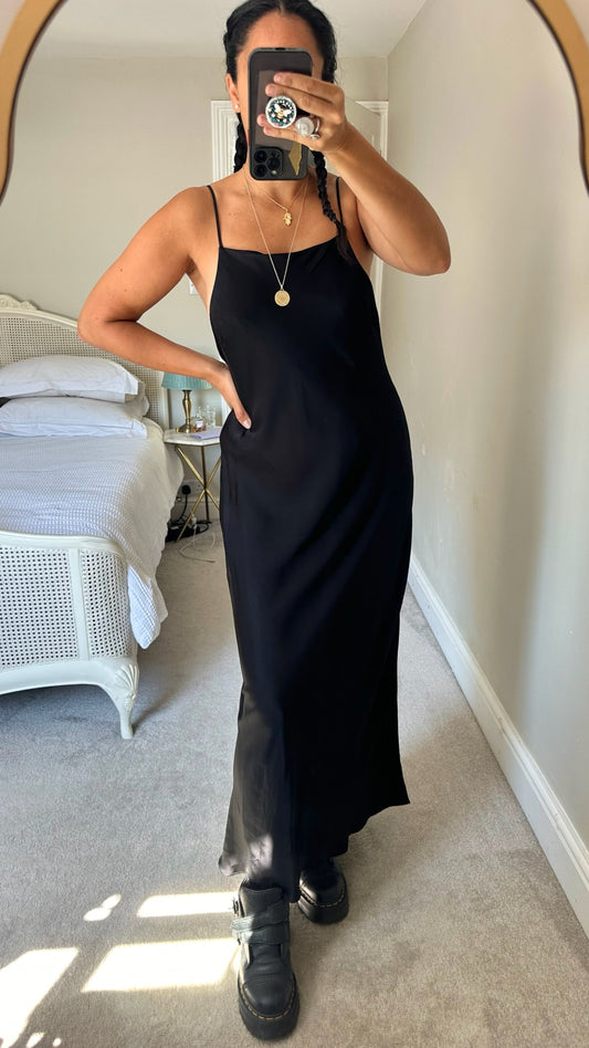 Zara black slip maxi event dress extra large UK 14 vgc w25