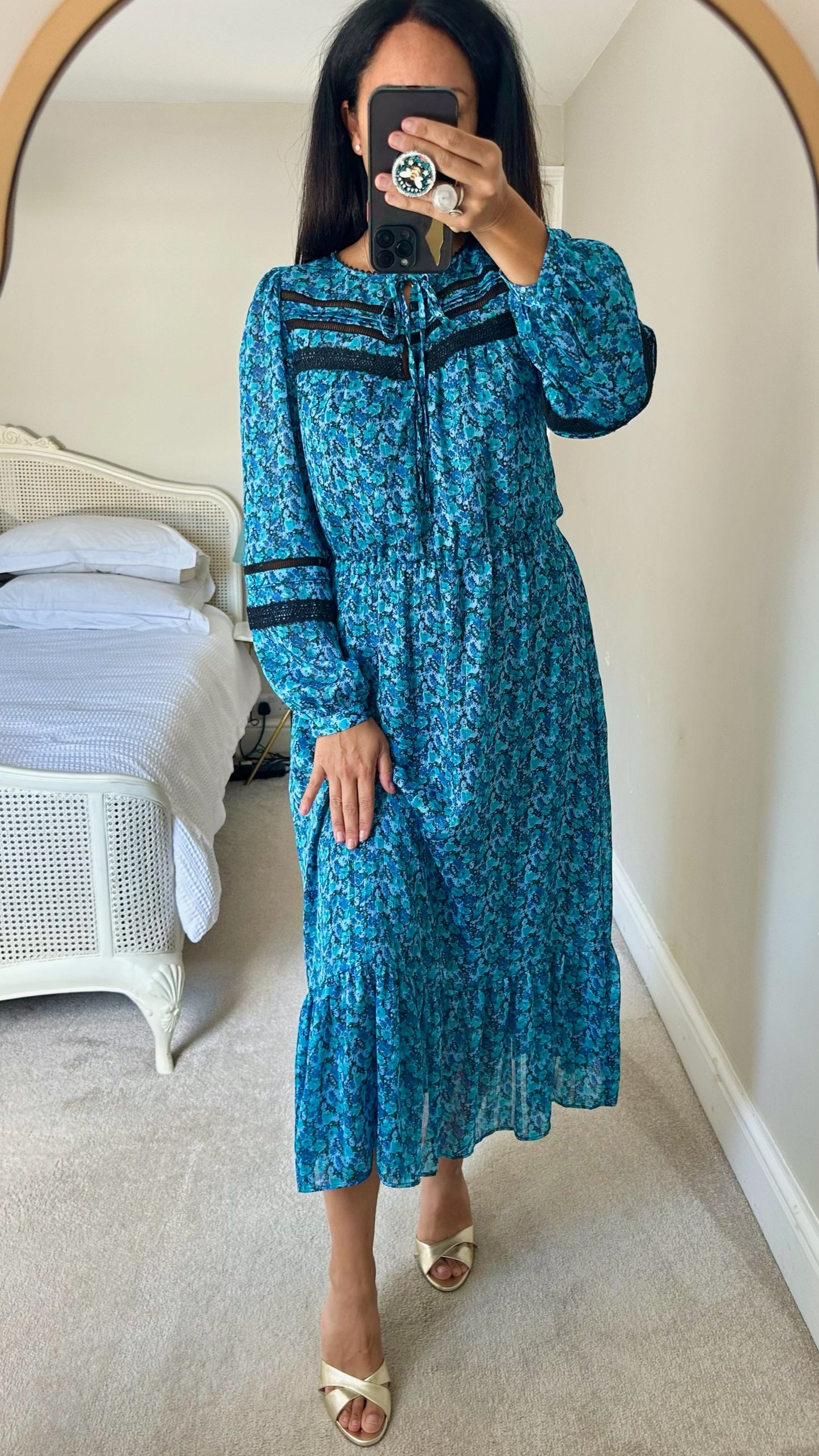 Oliver bonas bright blue prairie midi dress medium extra large UK 10 14 vgc w25