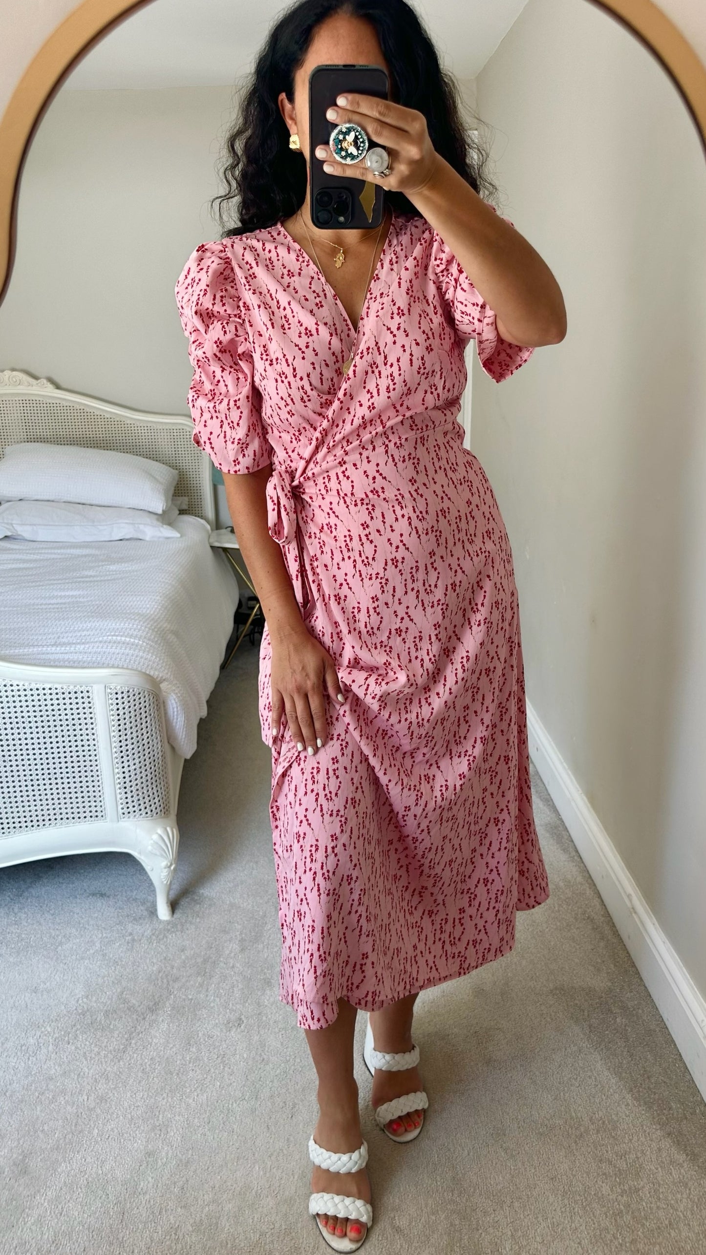YAS pink burgundy floral wrap wedding guest dress extra large UK 14 vgc