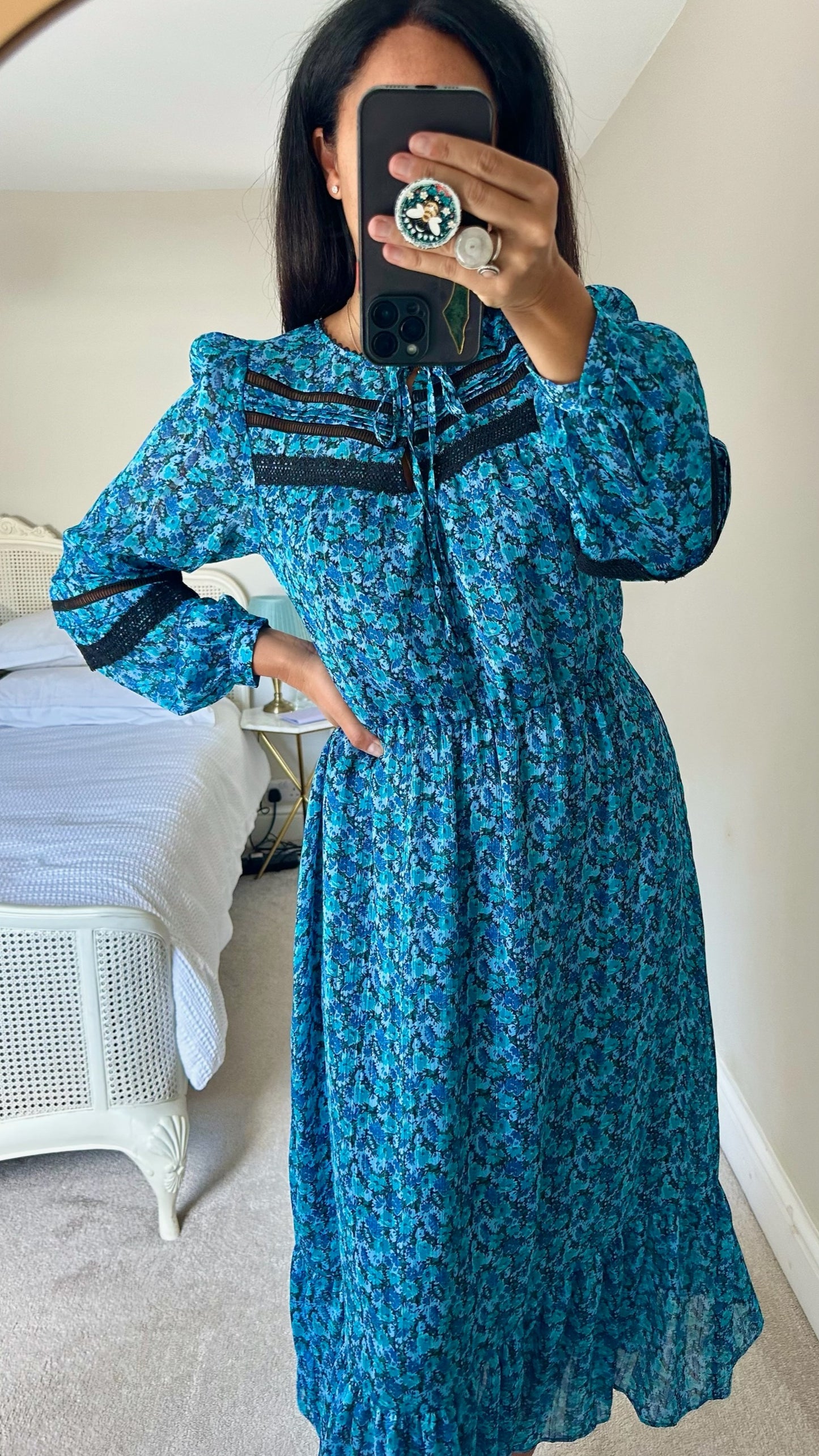 Oliver bonas bright blue prairie midi dress medium extra large UK 10 14 vgc w25