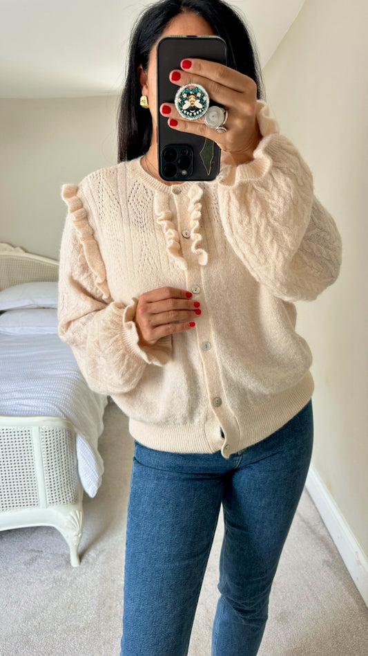 YAS cream white alpaca blend knitted cardigan extra large UK 14 vgc w25