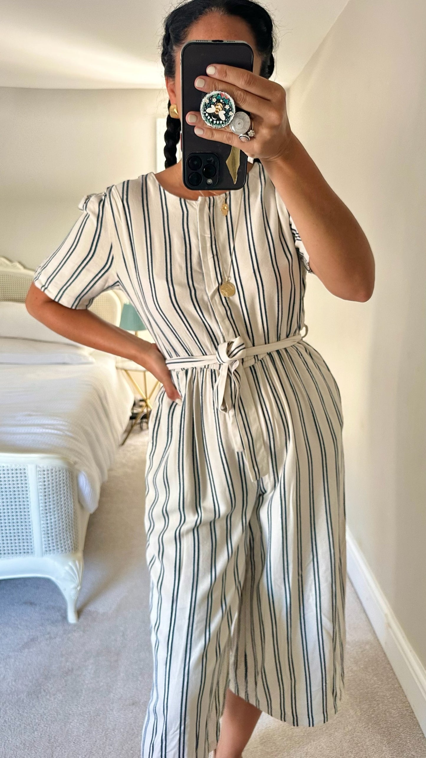 MSCH Copenhagen white blue stripe jumpsuit playsuit small medium UK 8-10 vgc