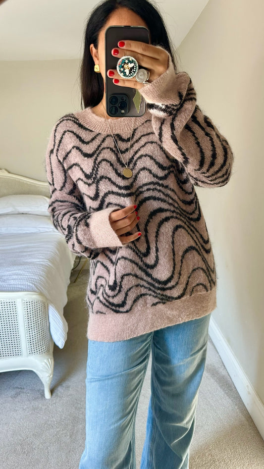 & other stories soft pink brown beige swirl mohair wool blend over jumper large UK 12-14 vgc w25