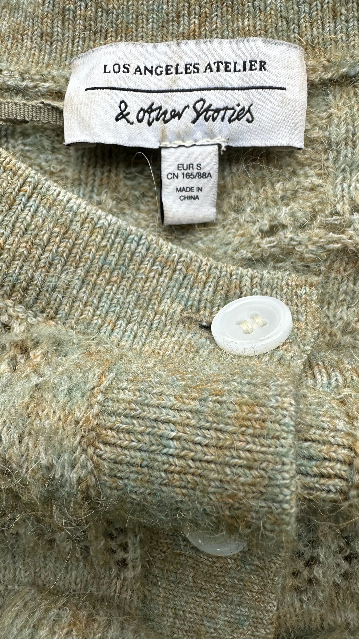 & other stories olive mottled green alpaca blend wool cardigan small UK 8-10 vgc w25