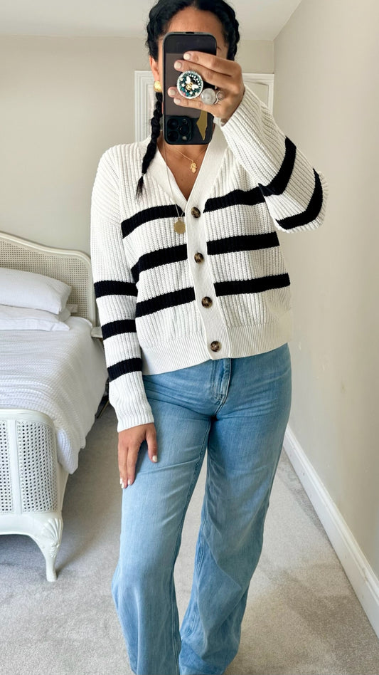 Selected Femme @ Anthropolgie white black stripe cardigan small UK 8 vgc