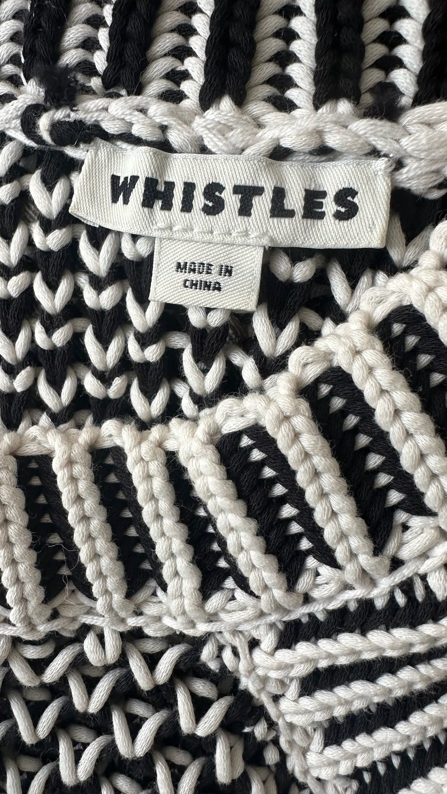 Whistles black white tassel crochet evening event top medium UK 10 vgc w25