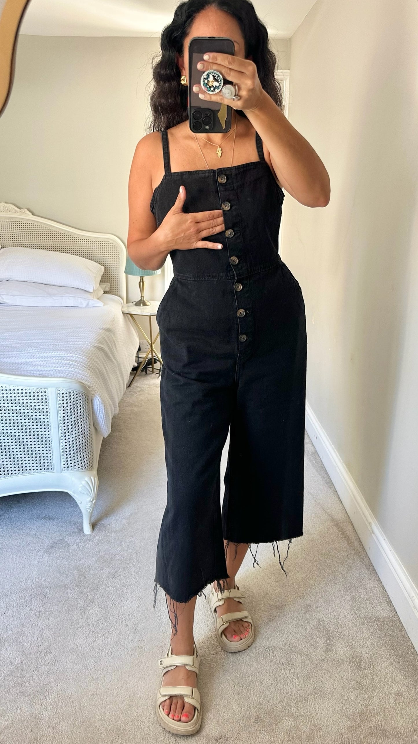 Topshop black button up cropped dungarees extra large UK 14 vgc