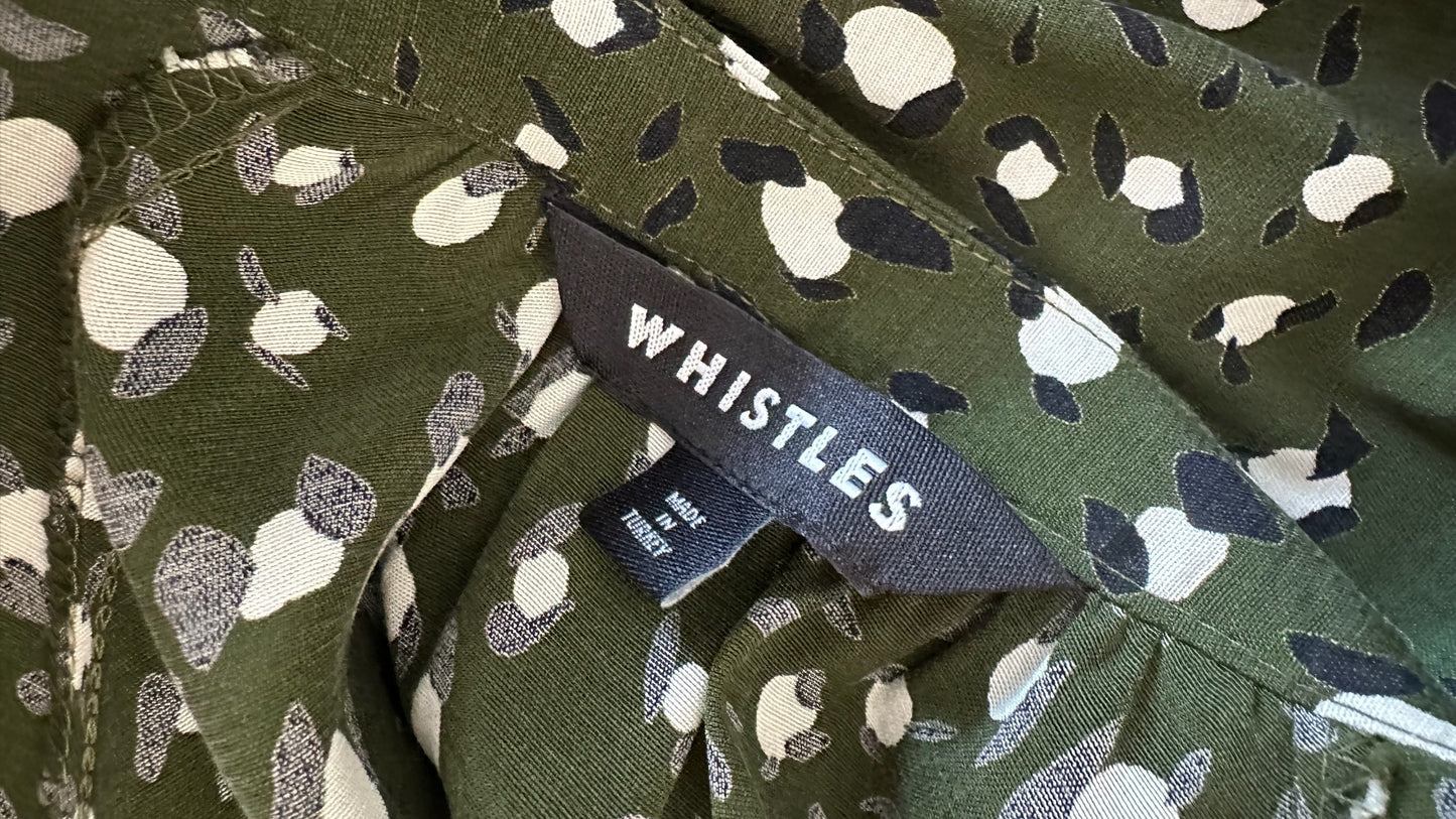 Whistles olive green leopard print shirt dress medium UK 10 vgc