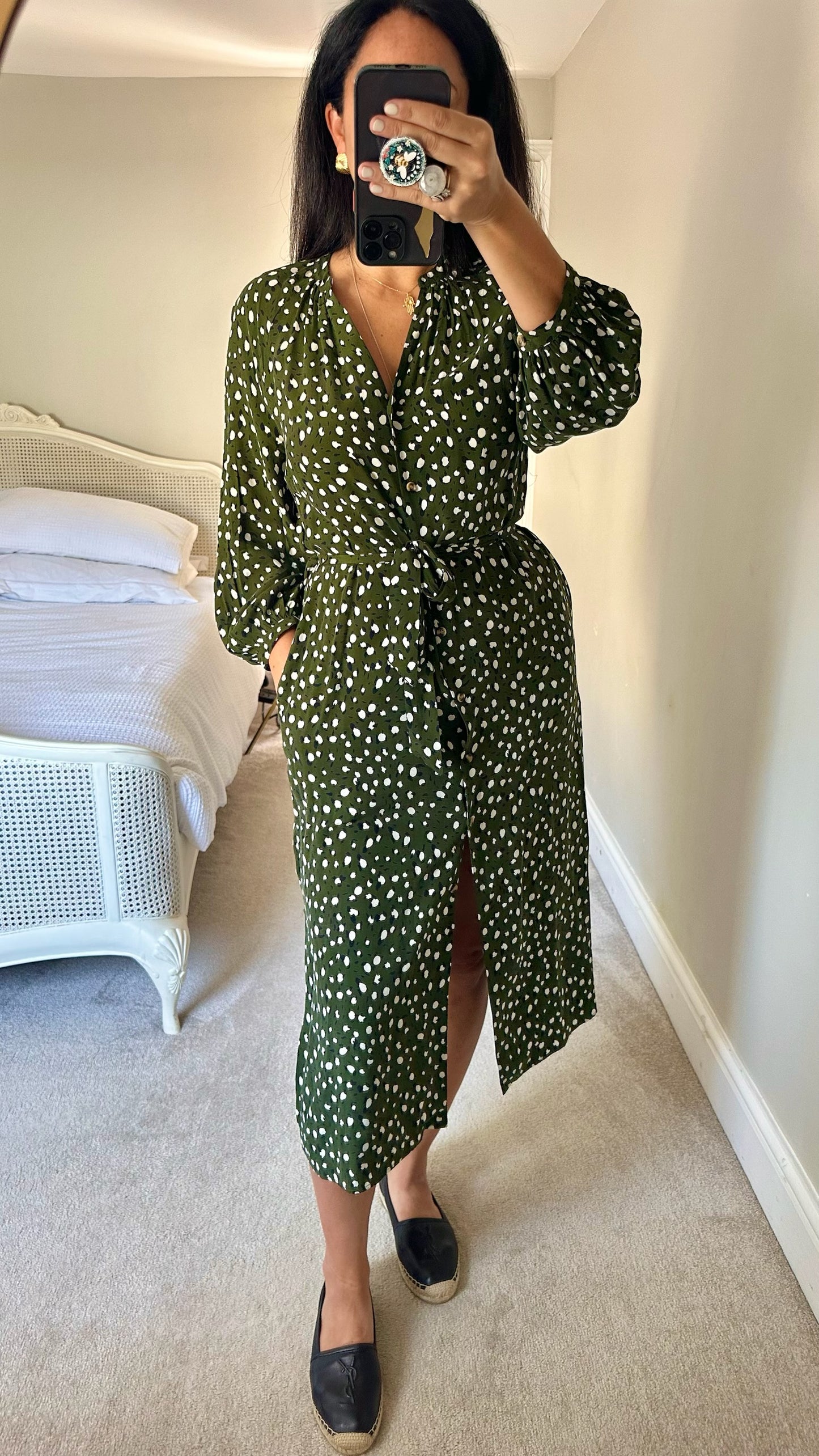 Whistles olive green leopard print shirt dress medium UK 10 vgc