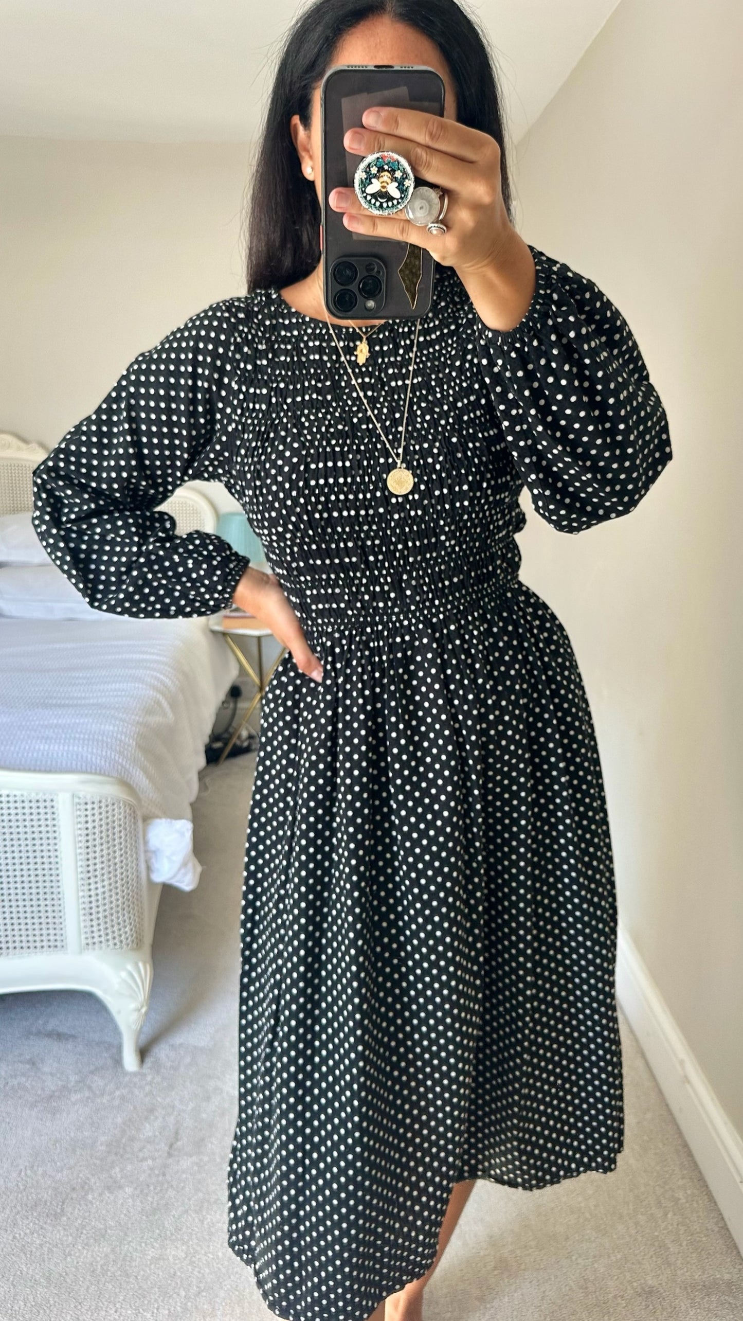 Noella copenhagen black white polka dot shirt bust dress small UK 8 vgc w25