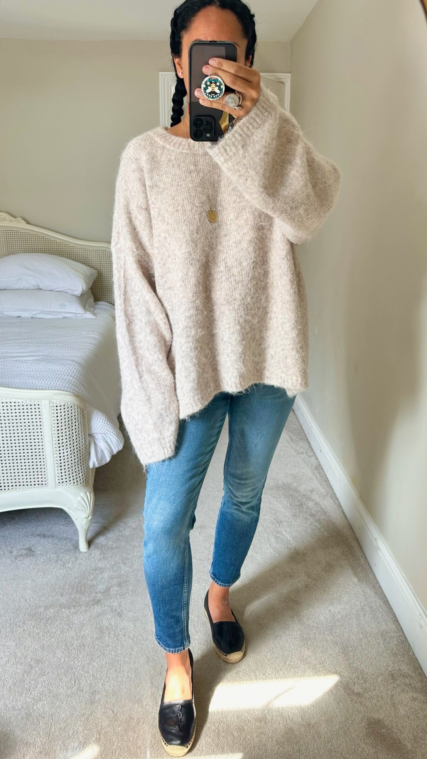 Topshop cream oatmeal jumper extra large UK 14 oversized vgc w25