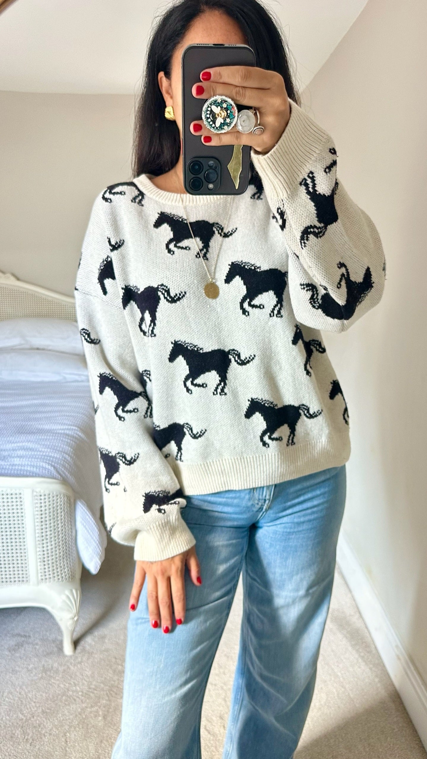 & other stories cream black horse silhouette jumper large UK 12 vgc w25