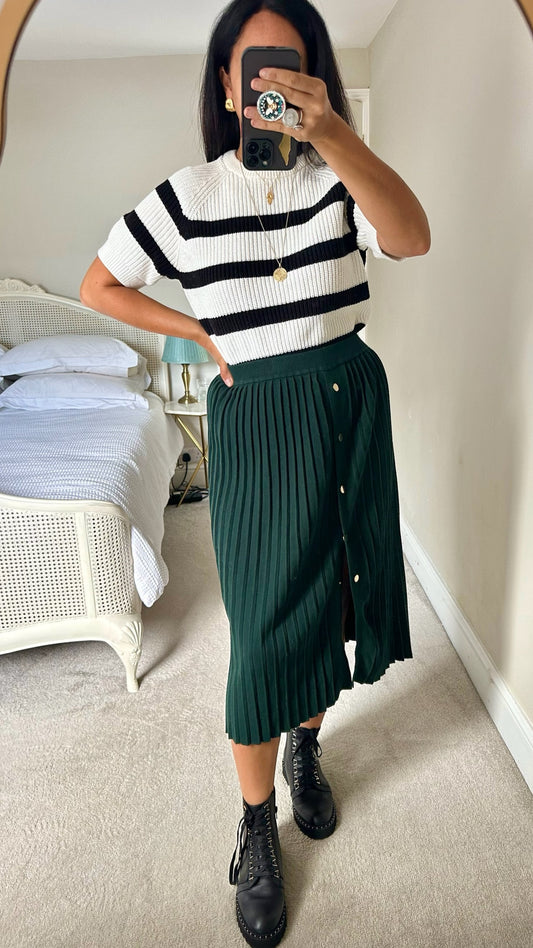 La Redoute deep green knitted pleated midi skirt medium UK 10 vgc w25