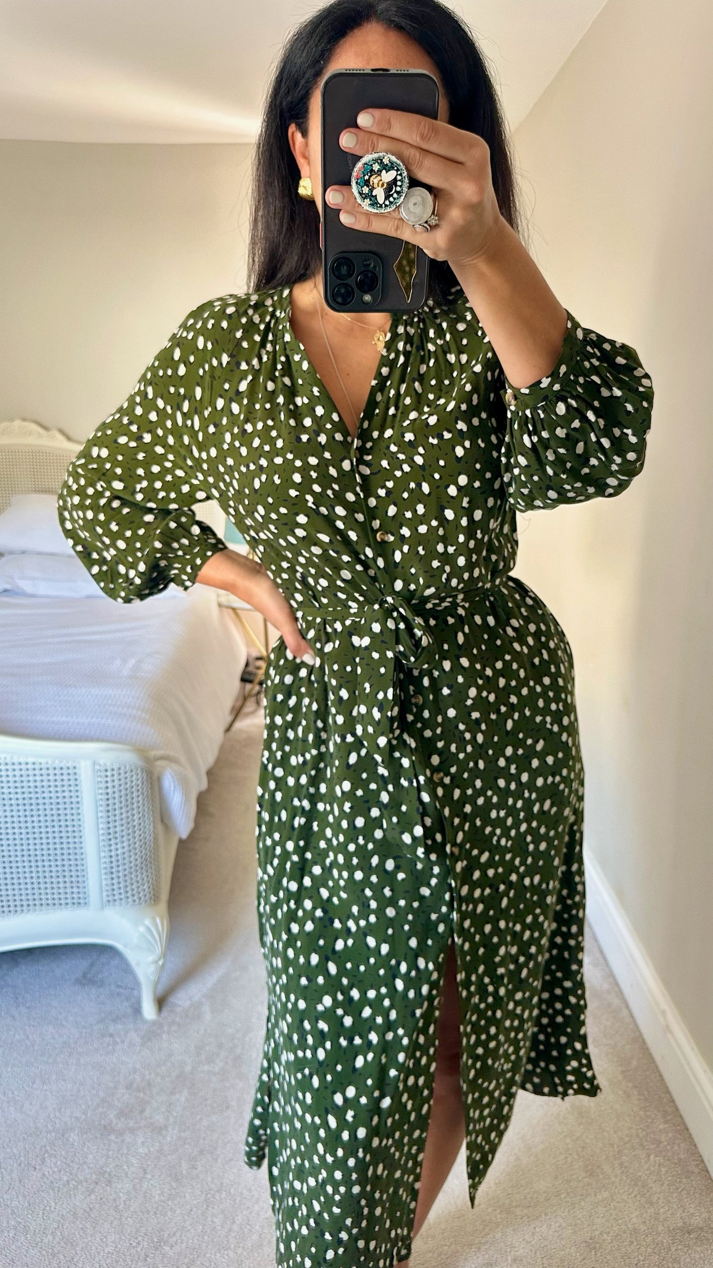 Whistles olive green leopard print shirt dress medium UK 10 vgc