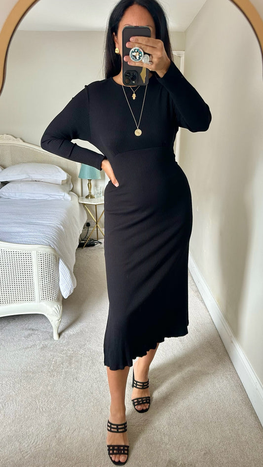 Nobody's child black ribbed autumn midi dress extra large UK 14 vgc w25