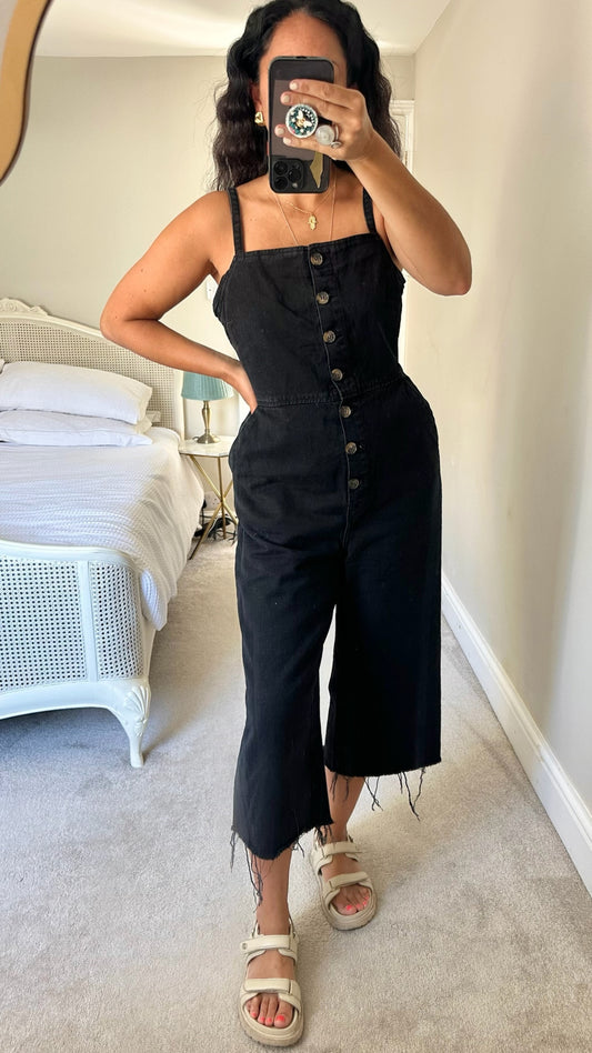 Topshop black button up cropped dungarees extra large UK 14 vgc