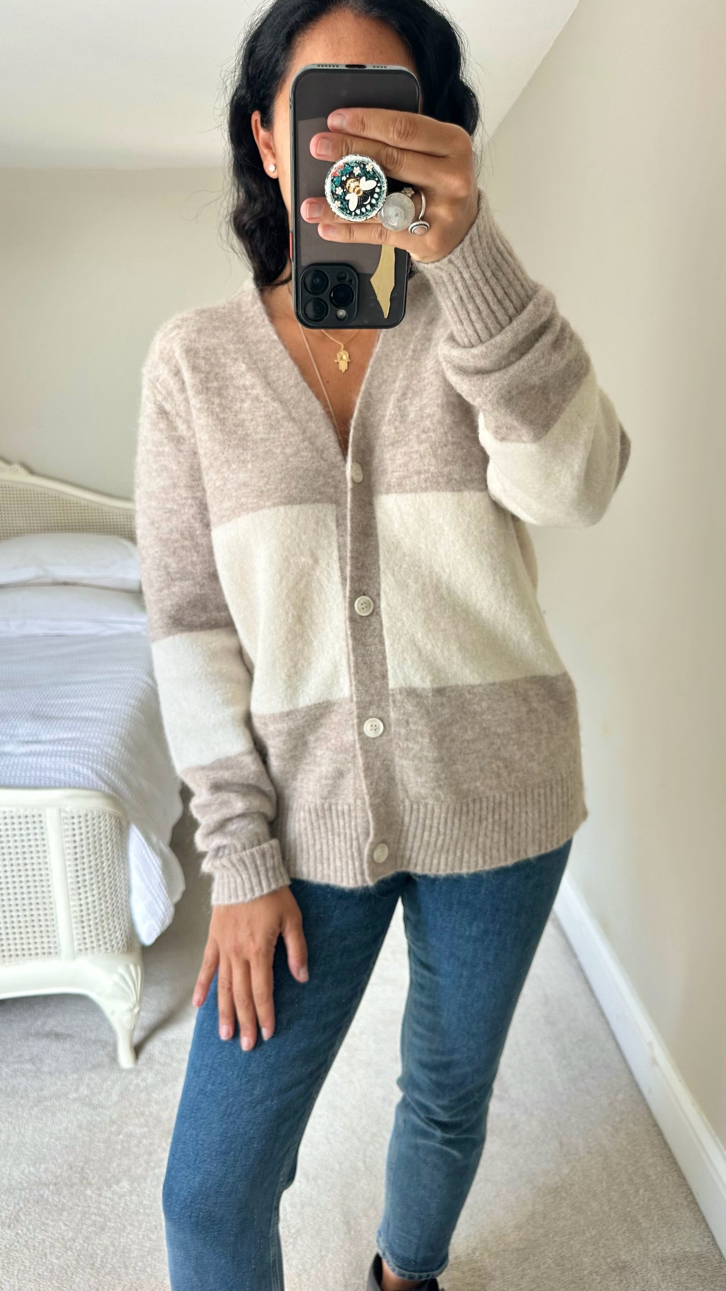 & other stories cream greige knitted alpaca blend cardigan jumper small UK 8-10 vgc w25