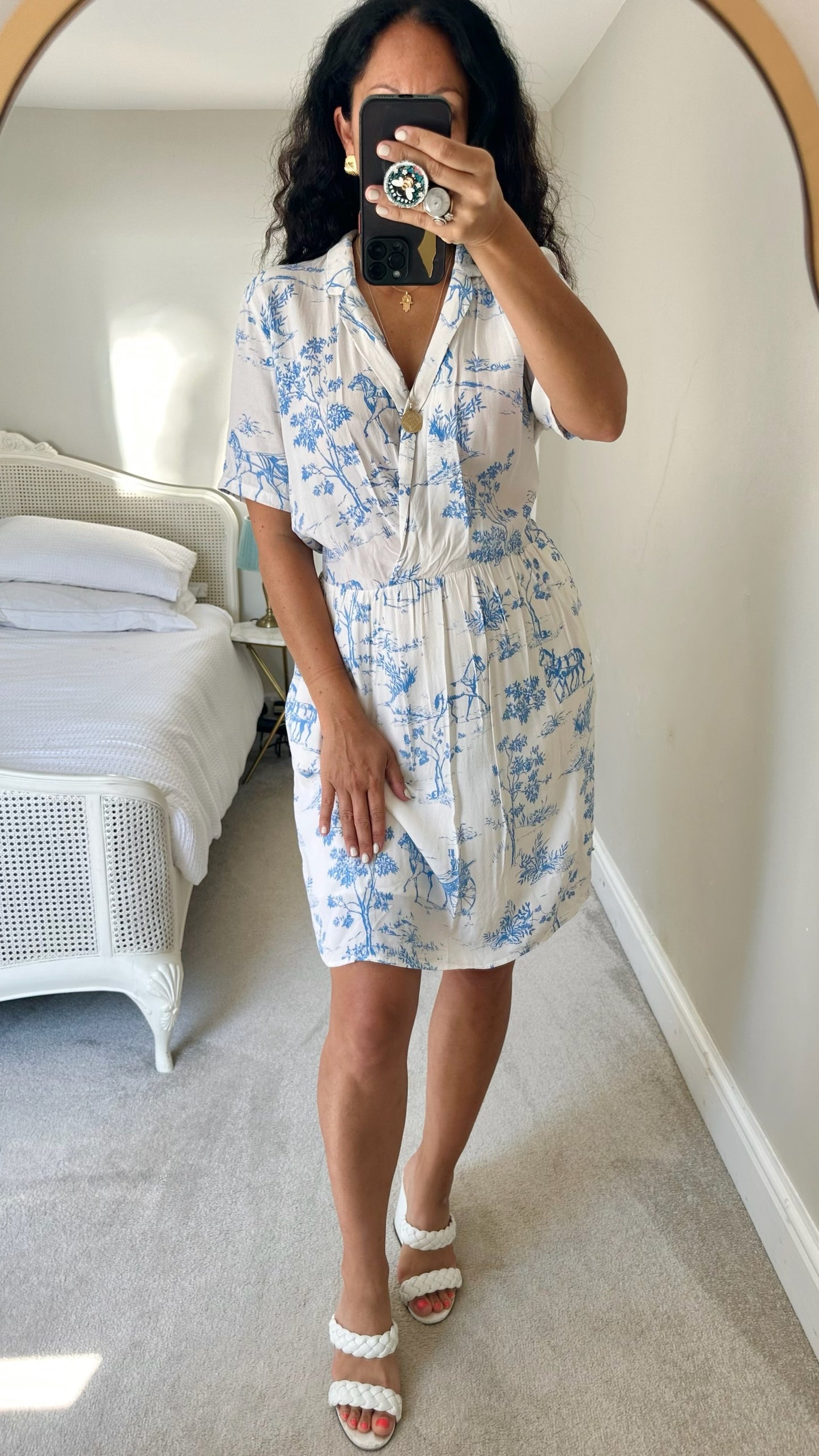 Numph @ Anthropologie white blue horse print dress medium large UK 10-12 vgc