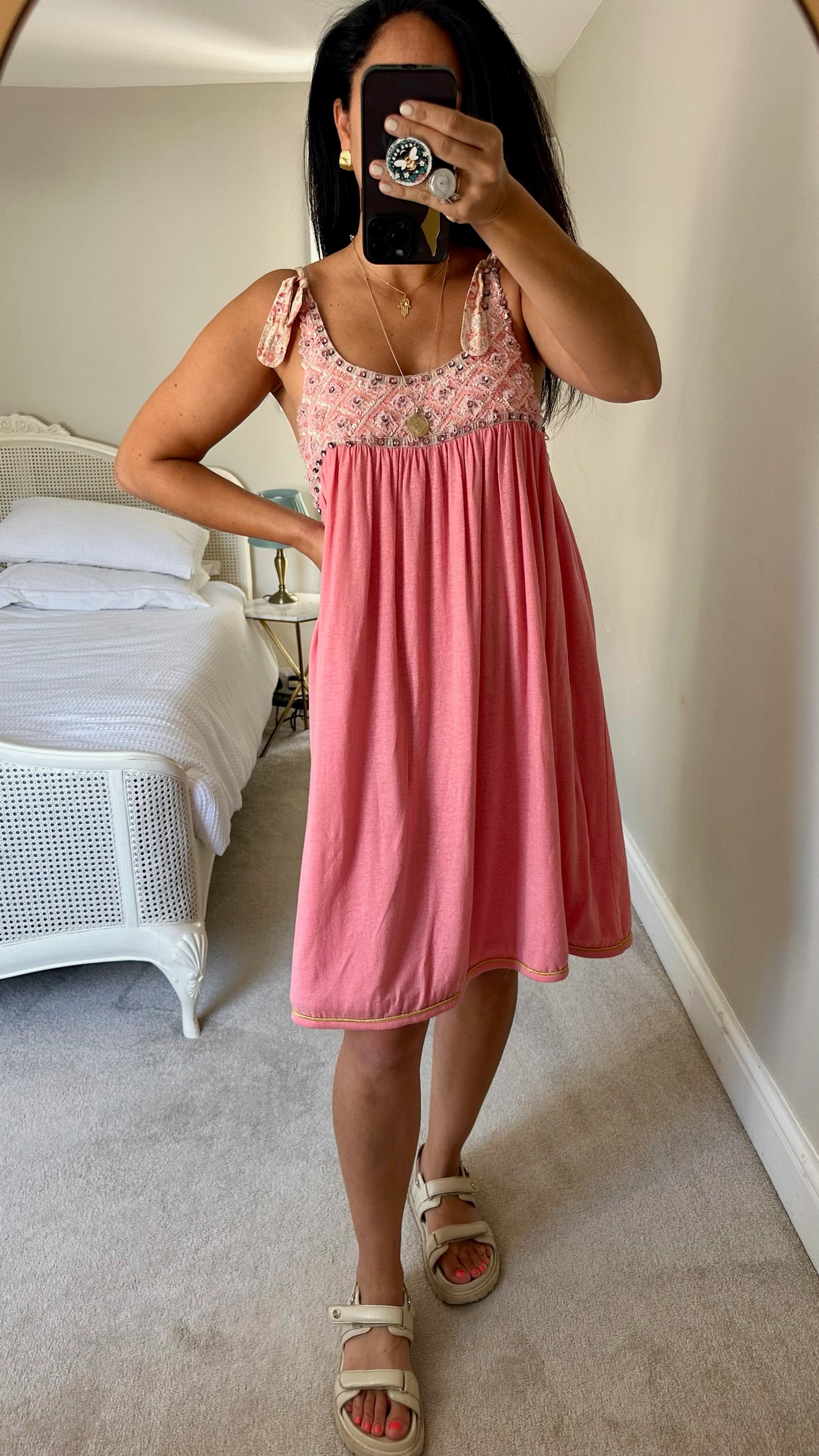 Manoush Y2K light rose pink vintage sequin mini dress large UK 12 vgc