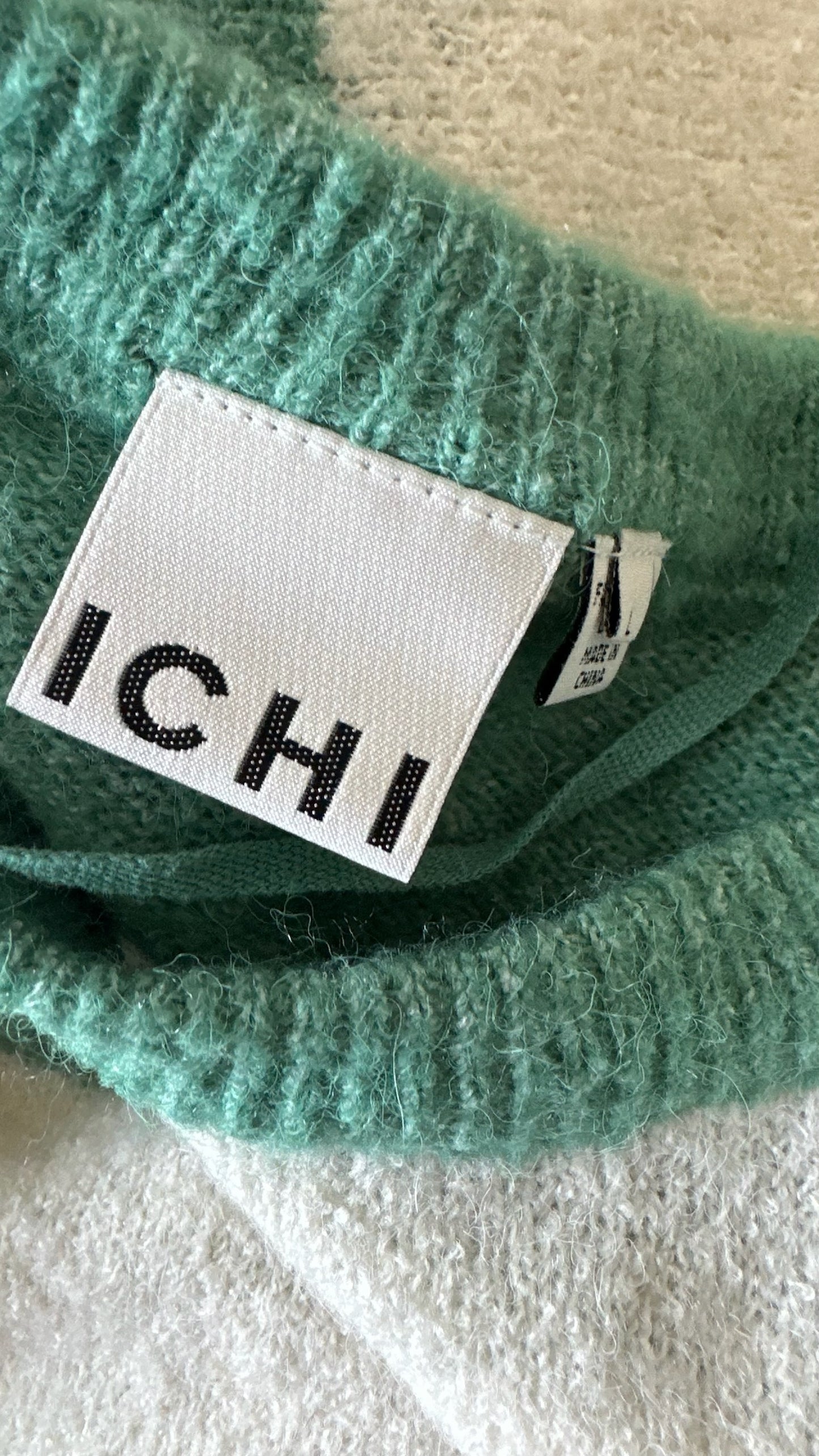 ICHI emerald green cream stripe knitted jumper extra large UK 14 vgc w25