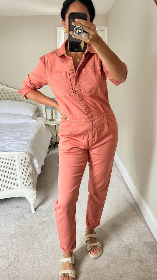 HUSH coral pink jumpsuit medium UK 10 vgc