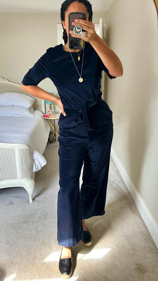 COS navy blue velvet jumpsuit boiler suit small UK 8 vgc w25