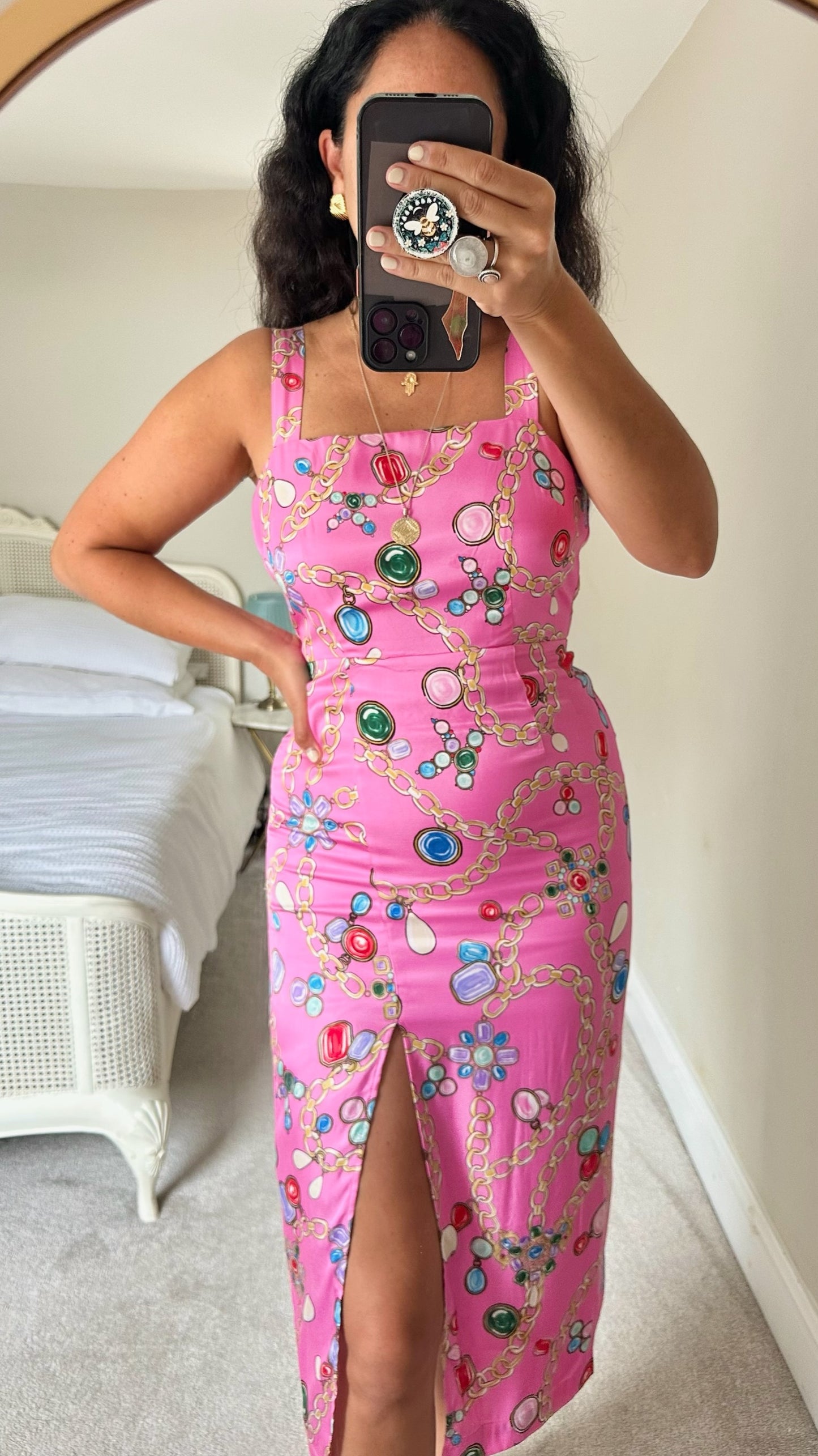 Kitri candy pink jewel print side split event wedding guest dress small UK 8 vgc