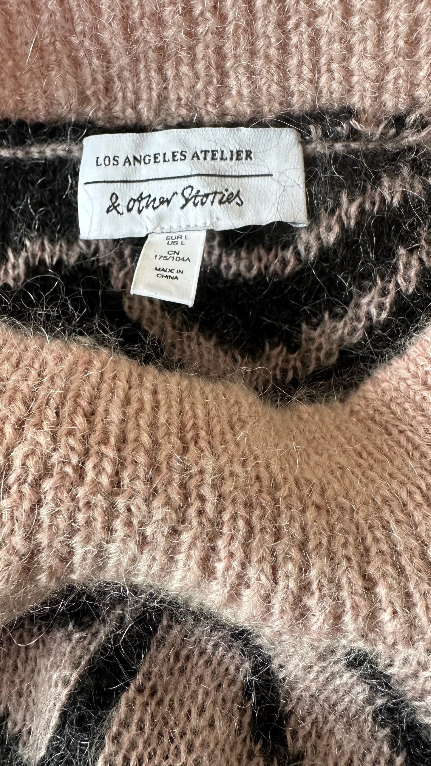 & other stories soft pink brown beige swirl mohair wool blend over jumper large UK 12-14 vgc w25