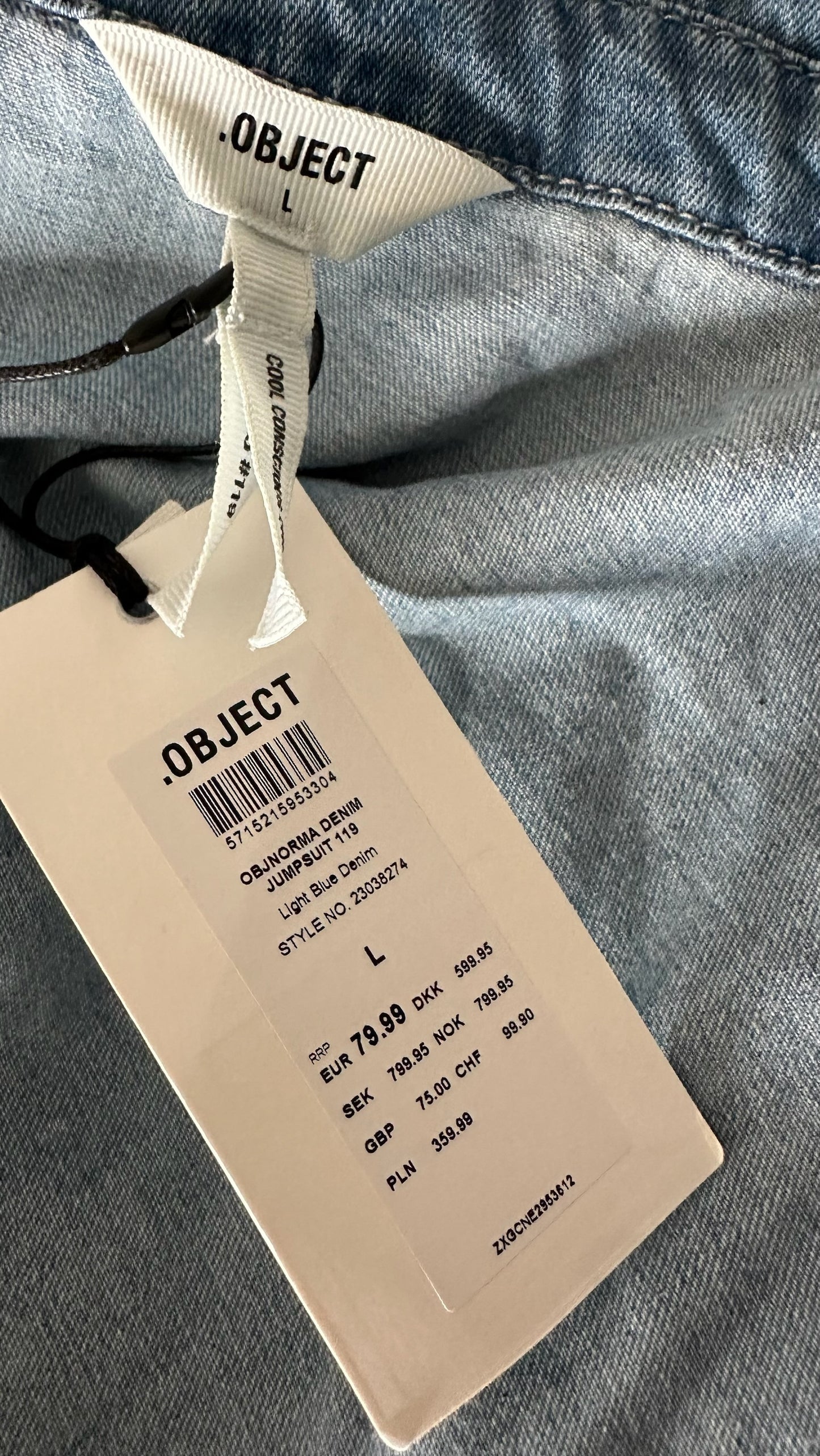 Object light blue denim jumpsuit large UK 12 bnwt new jeans w25