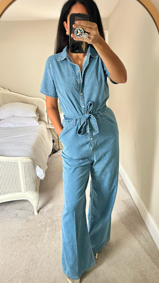 Object light blue denim jumpsuit large UK 12 bnwt new jeans w25